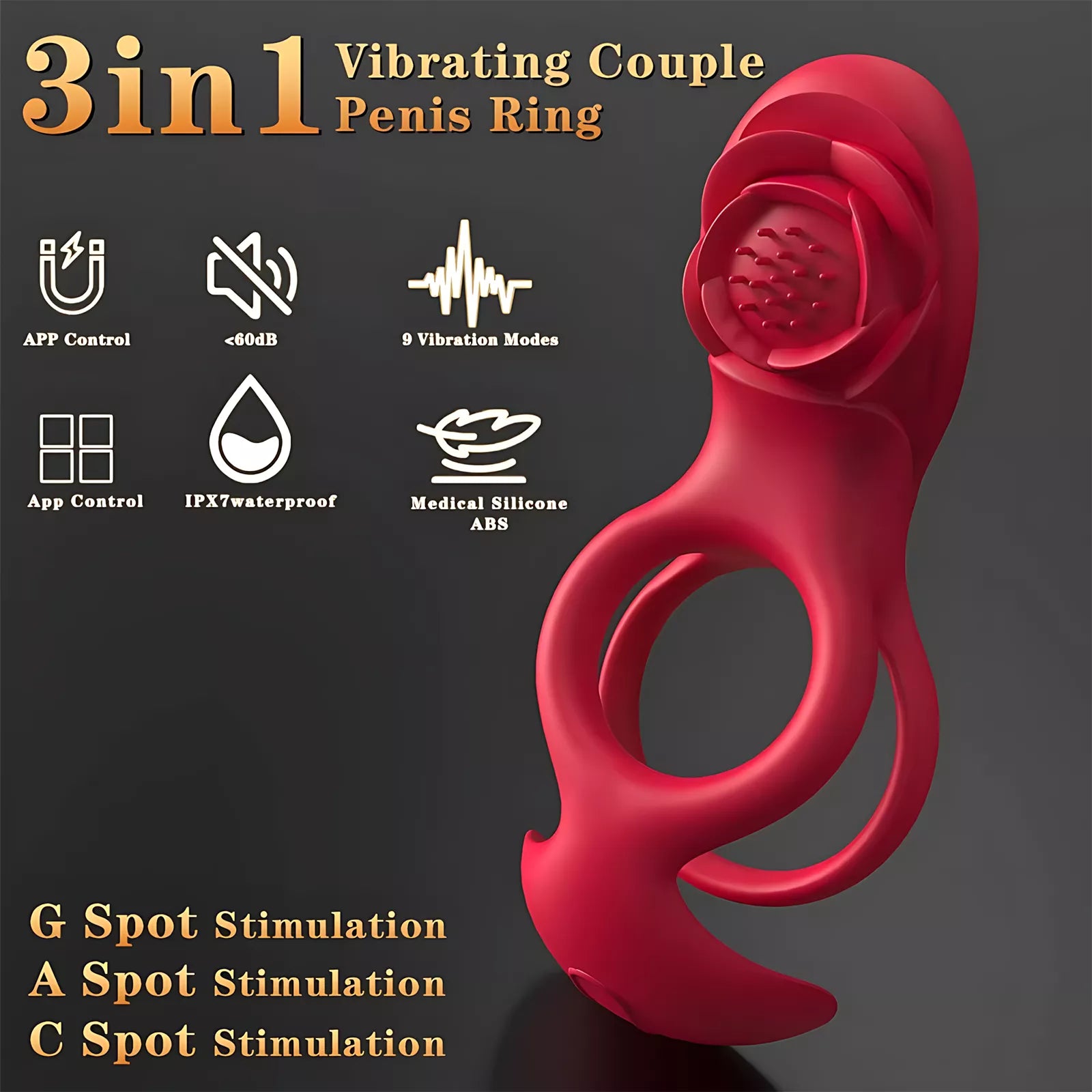 XUNAN Rose Style Silicone Cock Ring for Men