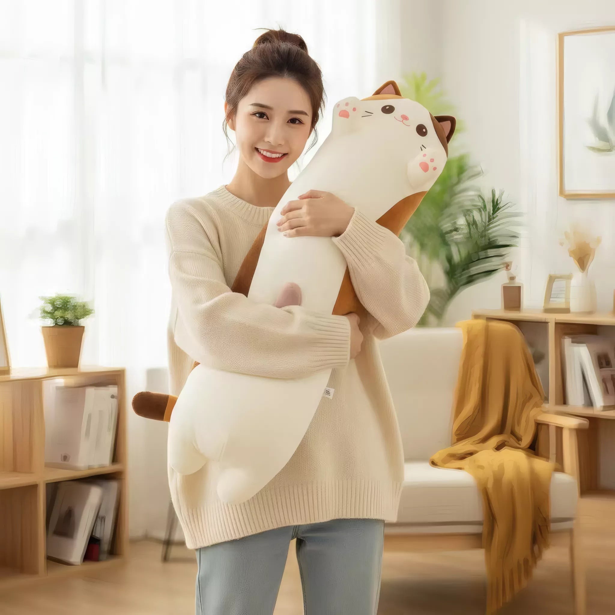 XUNAN Plush Cat Pillow with Hidden Telescopic Dildo & Remote Control