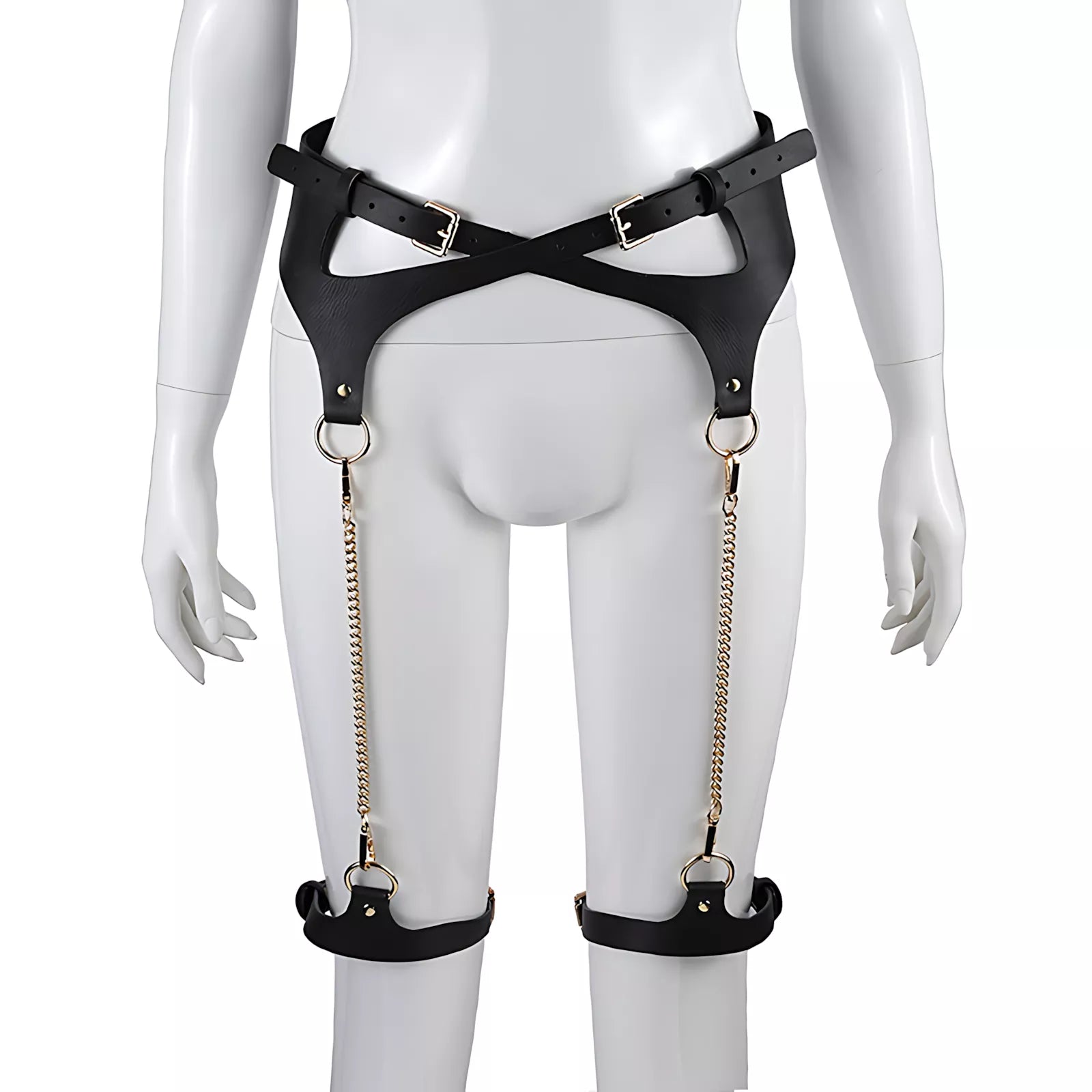 XUNAN Leather Chain Leg and Waist Restraint Harness
