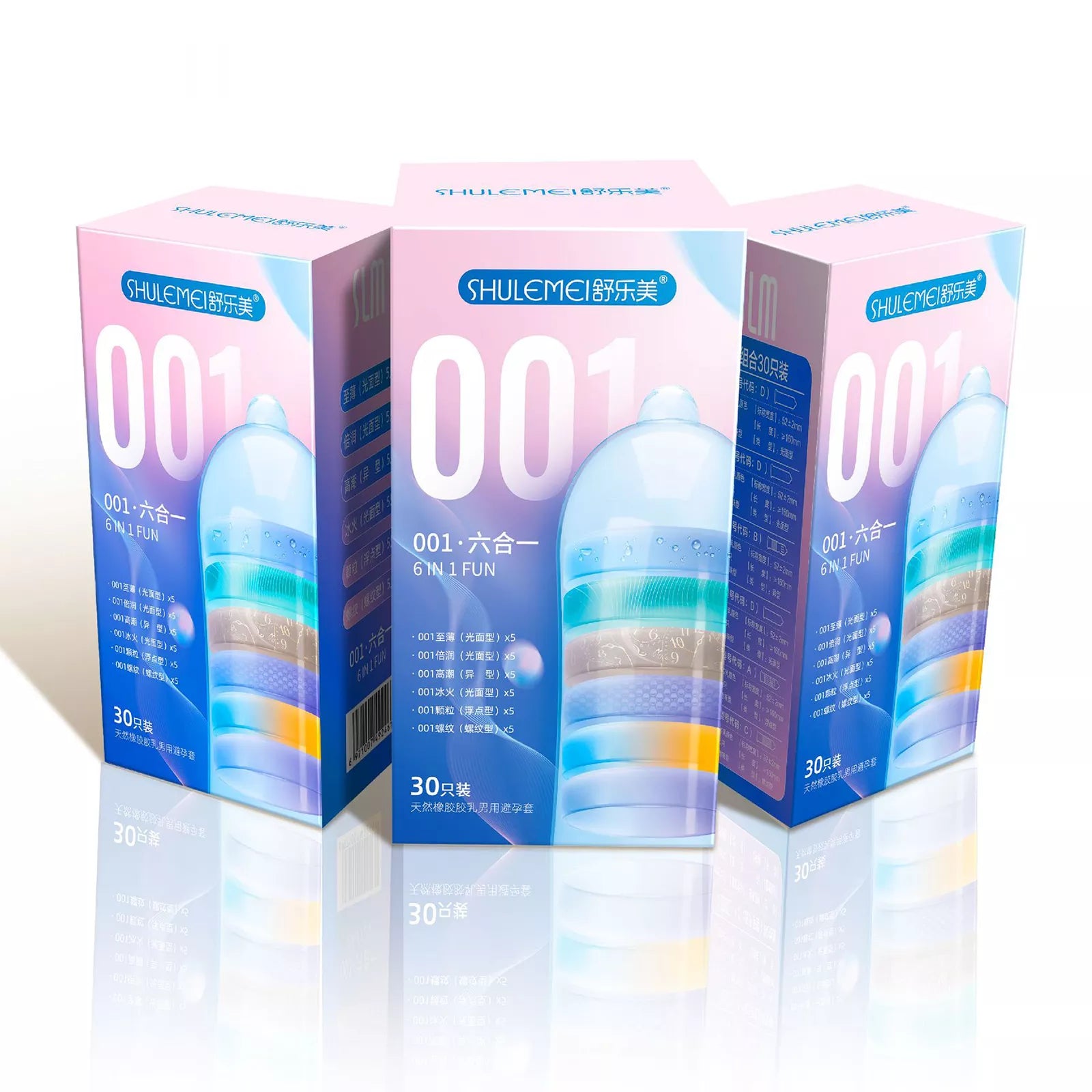 XUNAN Hyaluronic Acid 6-in-1 Textured Ultra-Thin Condoms 30-Pack