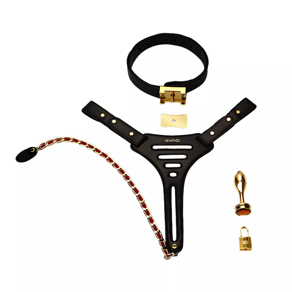 Lockink Leather Female Chastity Pants with Restraint Belt