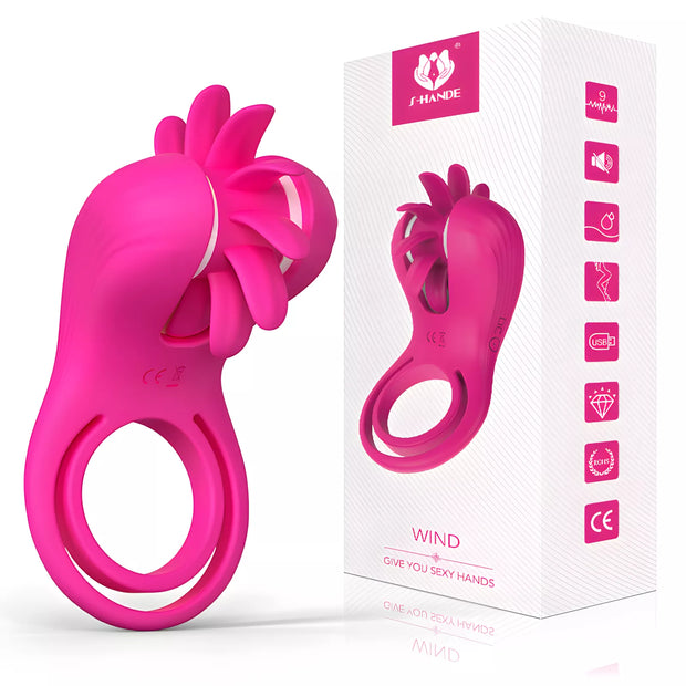 XUNAN Dual Ring Licking & Vibrating Cock Ring for Couples