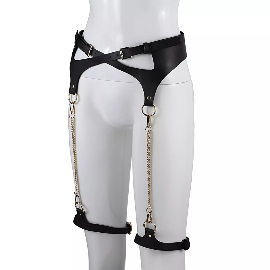 XUNAN Leather Chain Leg and Waist Restraint Harness