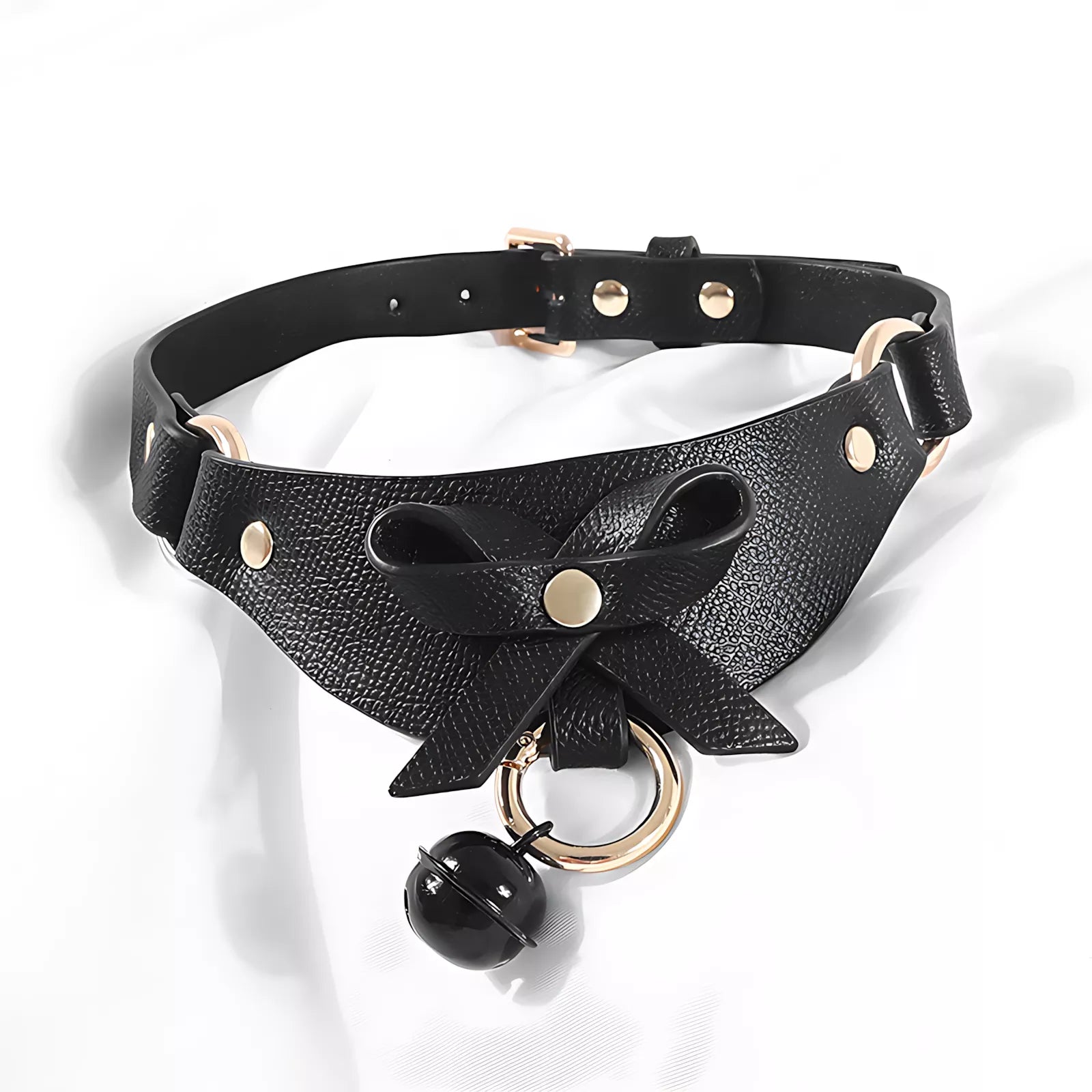 XUNAN Leather Bow Bell Collar Restraint Neck Choker