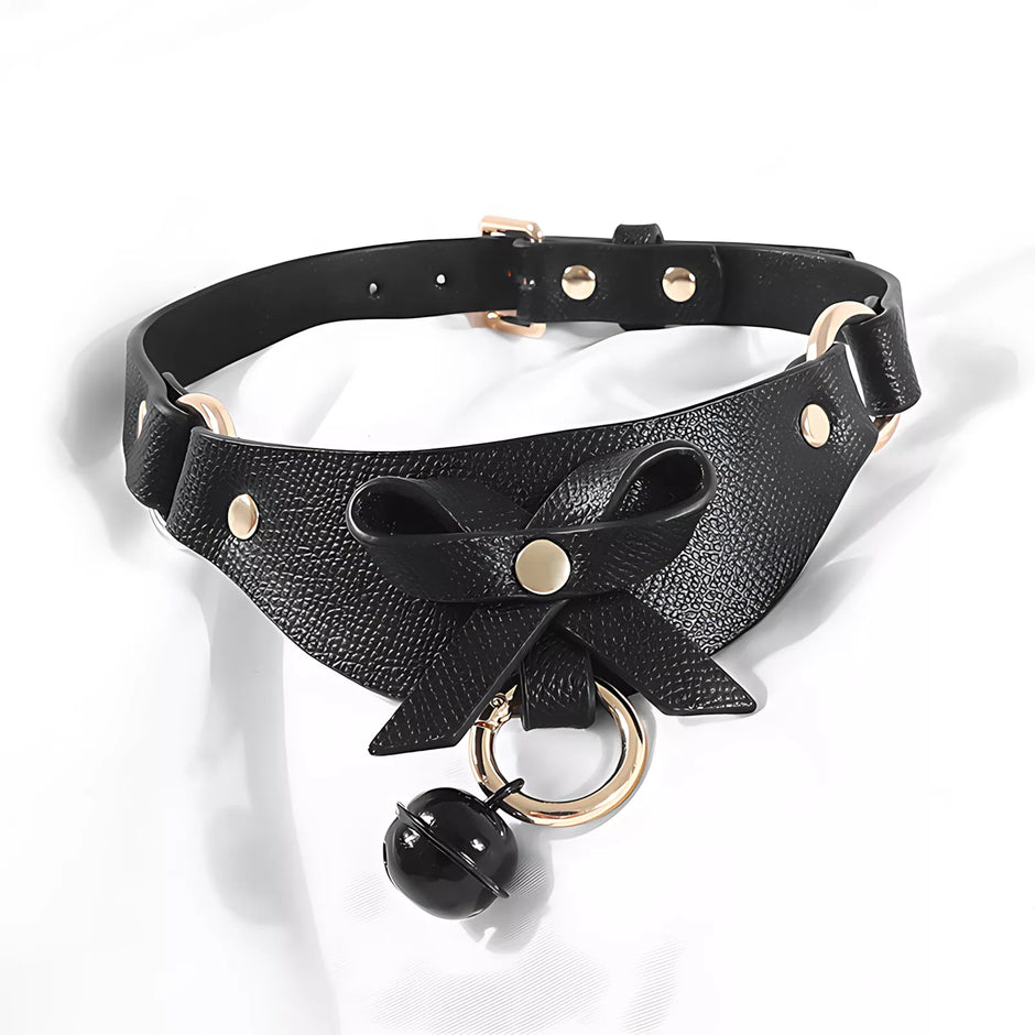 XUNAN Leather Bow Bell Collar Restraint Neck Choker