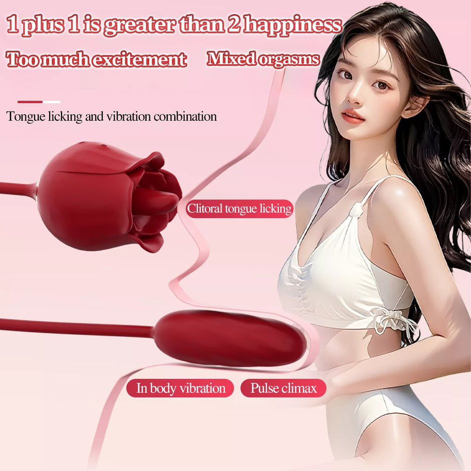 XUNAN 玫瑰女用舔阴蒂振动器 – 舌舔阴蒂刺激器，防水静音设计，硅胶+ABS 快感玩具