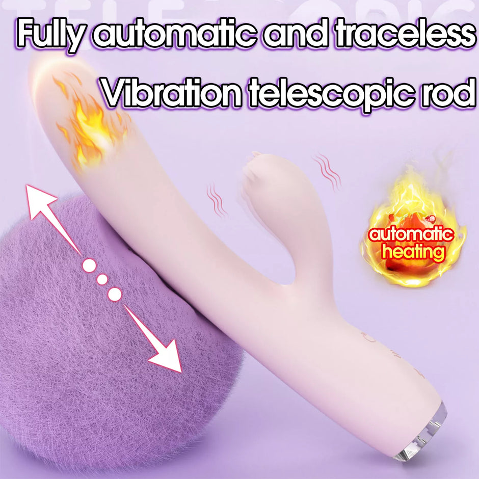 XUNAN 可爱兔子加热推力振动器，女用，G 点和阴蒂刺激器，柔软硅胶 + ABS，加热快感假阳具