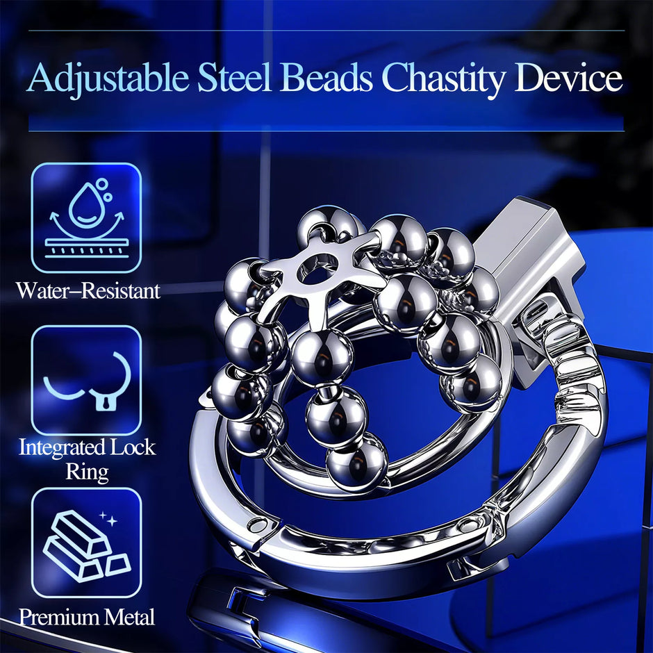 XUNAN Adjustable Metal Chastity Cage with Steel Beads