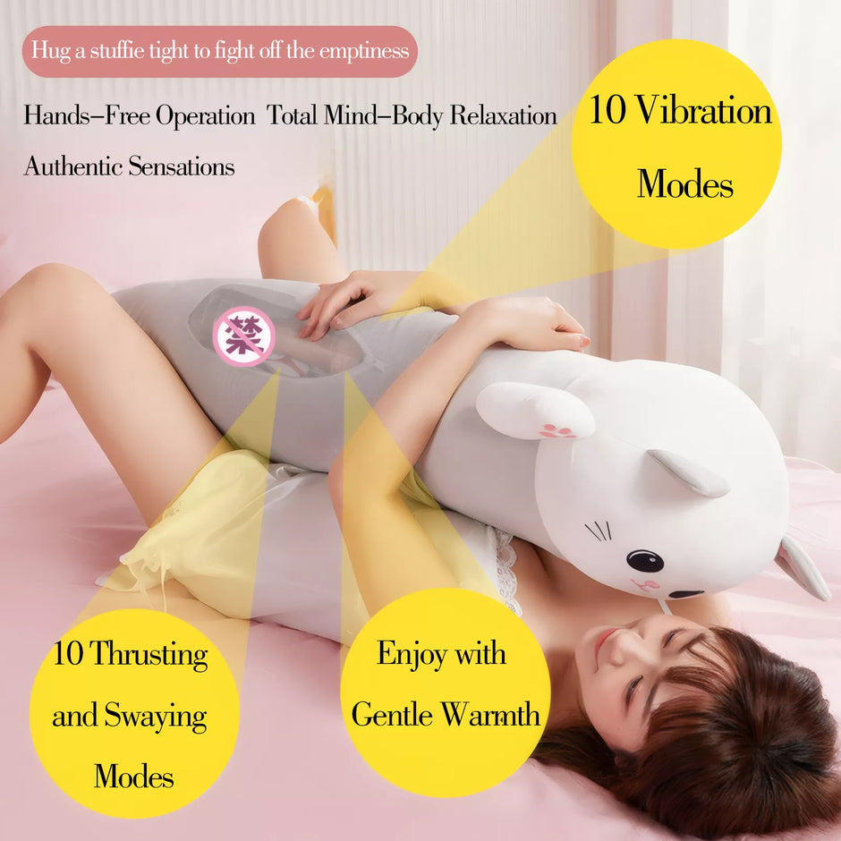 XUNAN Cat Plush Pillow with Telescopic Dildo & Heating Function for Women