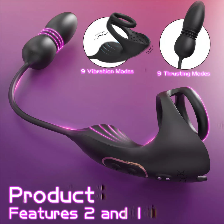 XUNAN Vibrating Electro Cock Ring with Anal Plug for Men