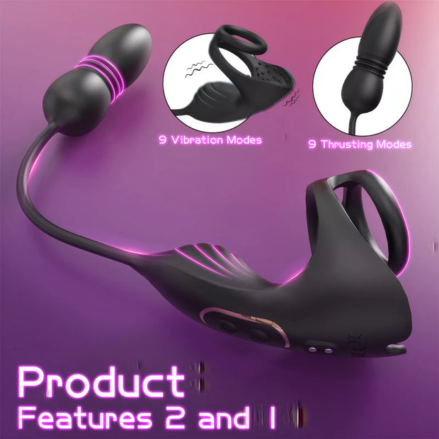 XUNAN Vibrating Electro Cock Ring with Anal Plug for Men