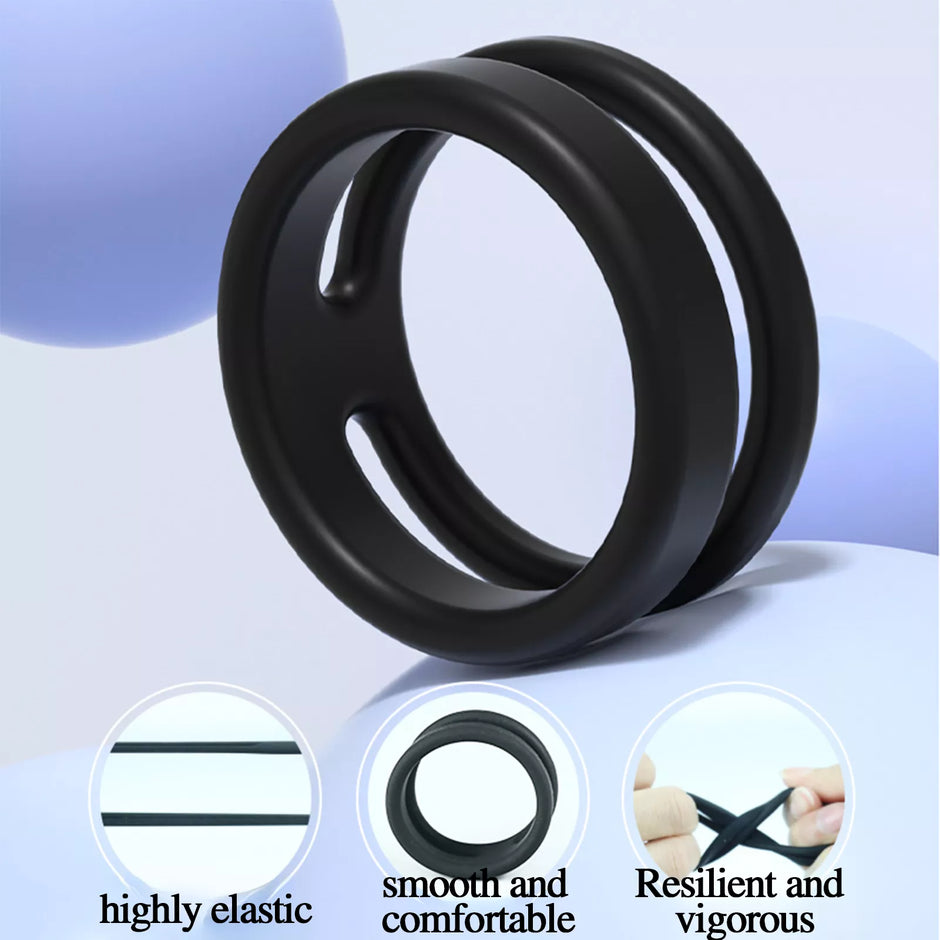 XUNAN Double Ring Silicone Cock Ring for Men – Dual Penis Ring Delay Ejaculation Enhancer, Stretchable Constriction Band