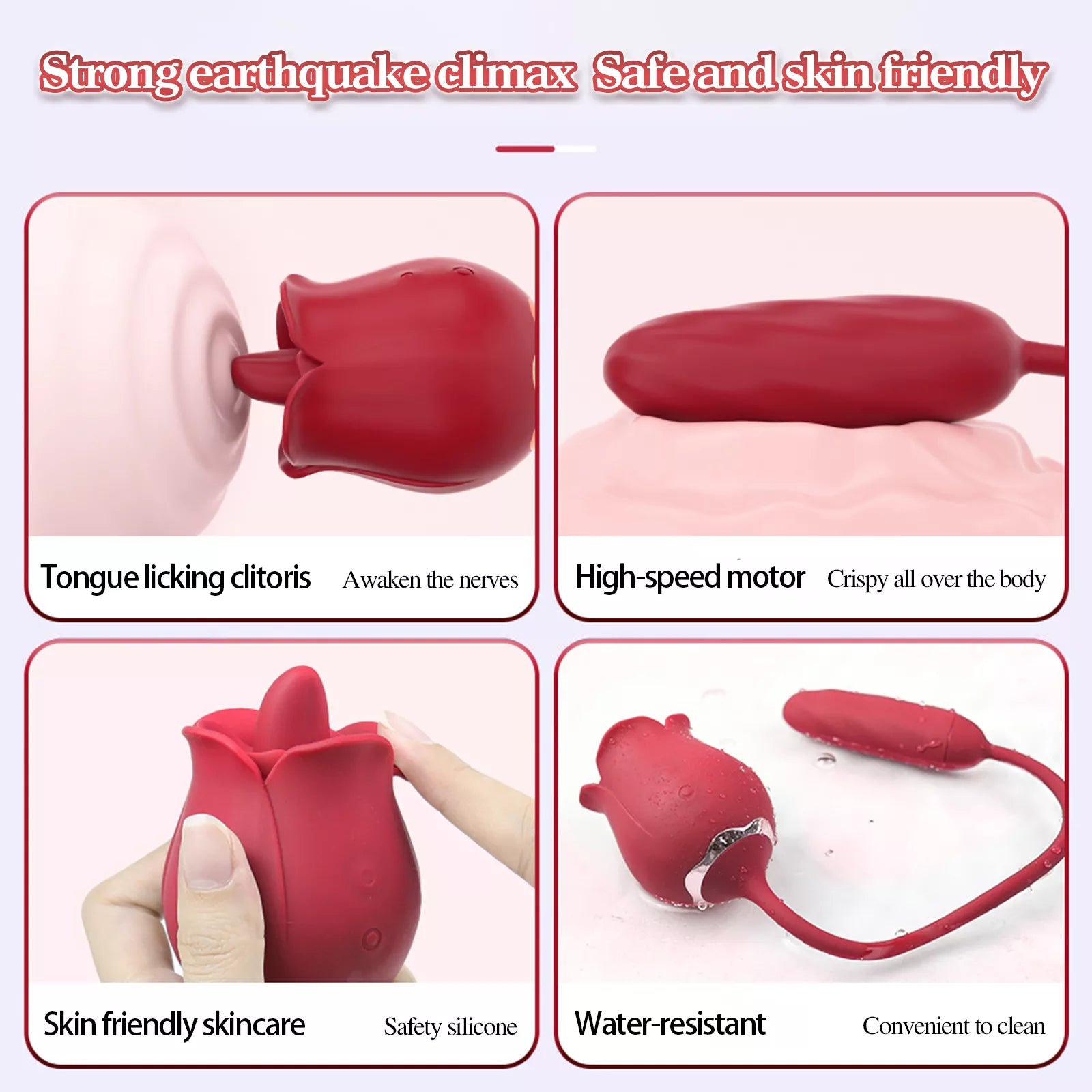 XUNAN Rose Licking Vibrator for Women – Tongue-Licking Clitoral Stimulator, Waterproof Silent Design, Silicone + ABS Pleasure Toy
