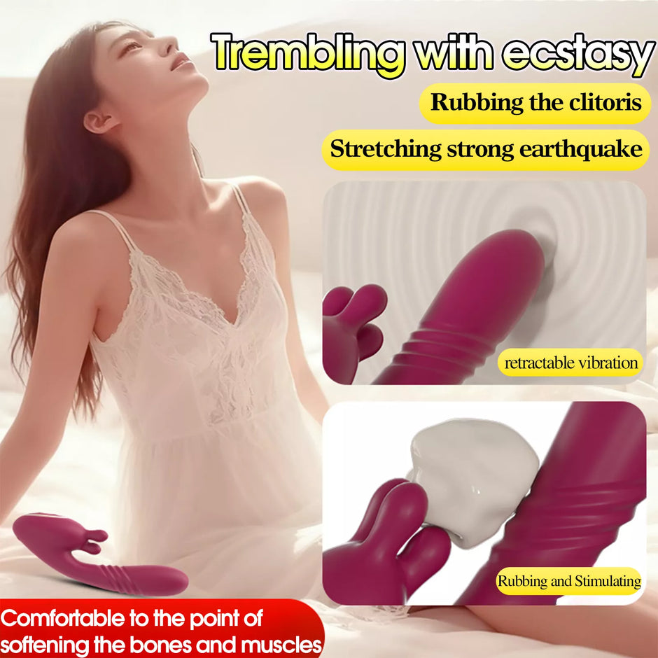 XUNAN 3-in-1 Thrusting Vibrator for Women – Kneading, Vibration & Telescopic Function, Silicone + ABS with Electroplated Parts