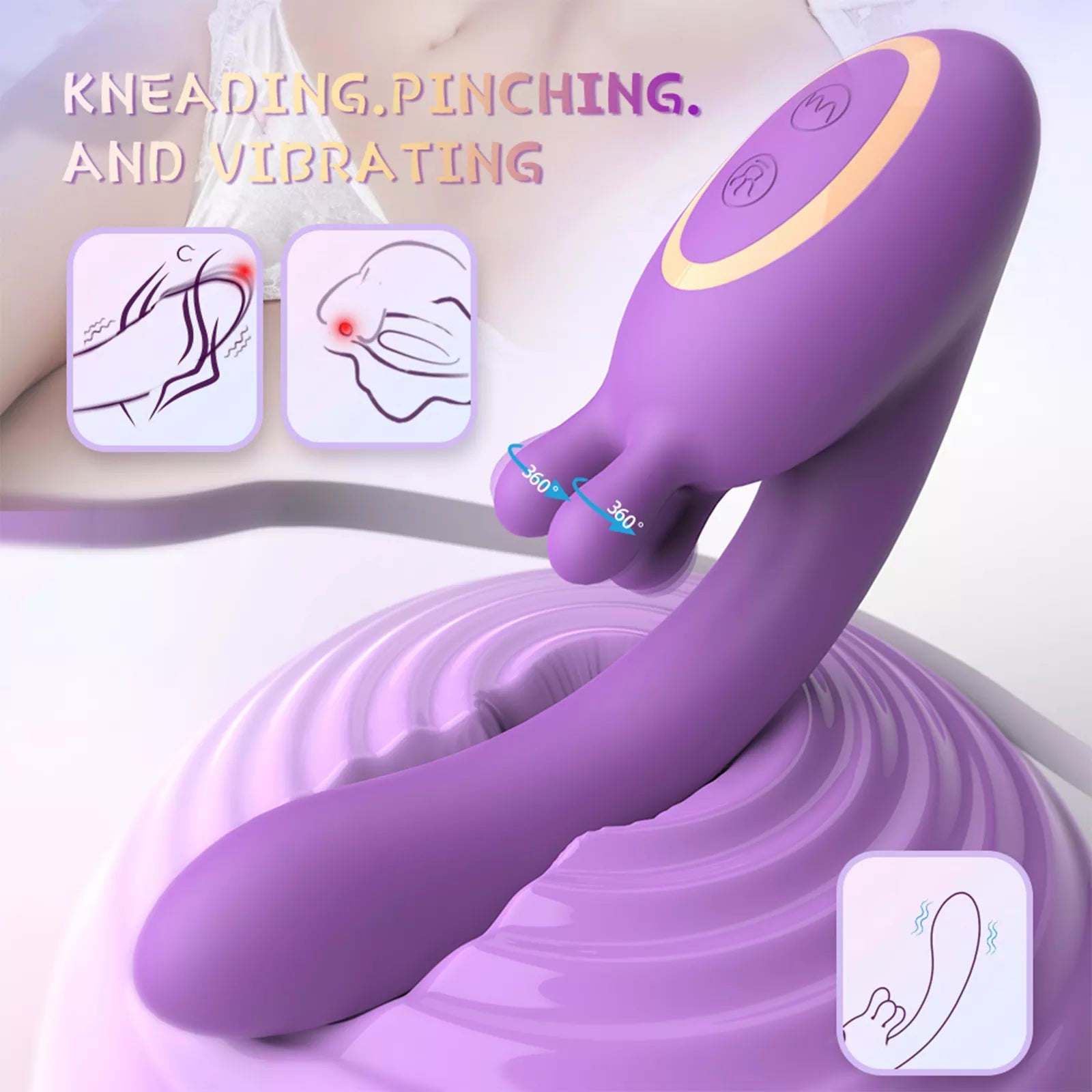 XUNAN 3-in-1 Thrusting Vibrator for Women – Kneading, Vibration & Telescopic Function, Silicone + ABS with Electroplated Parts