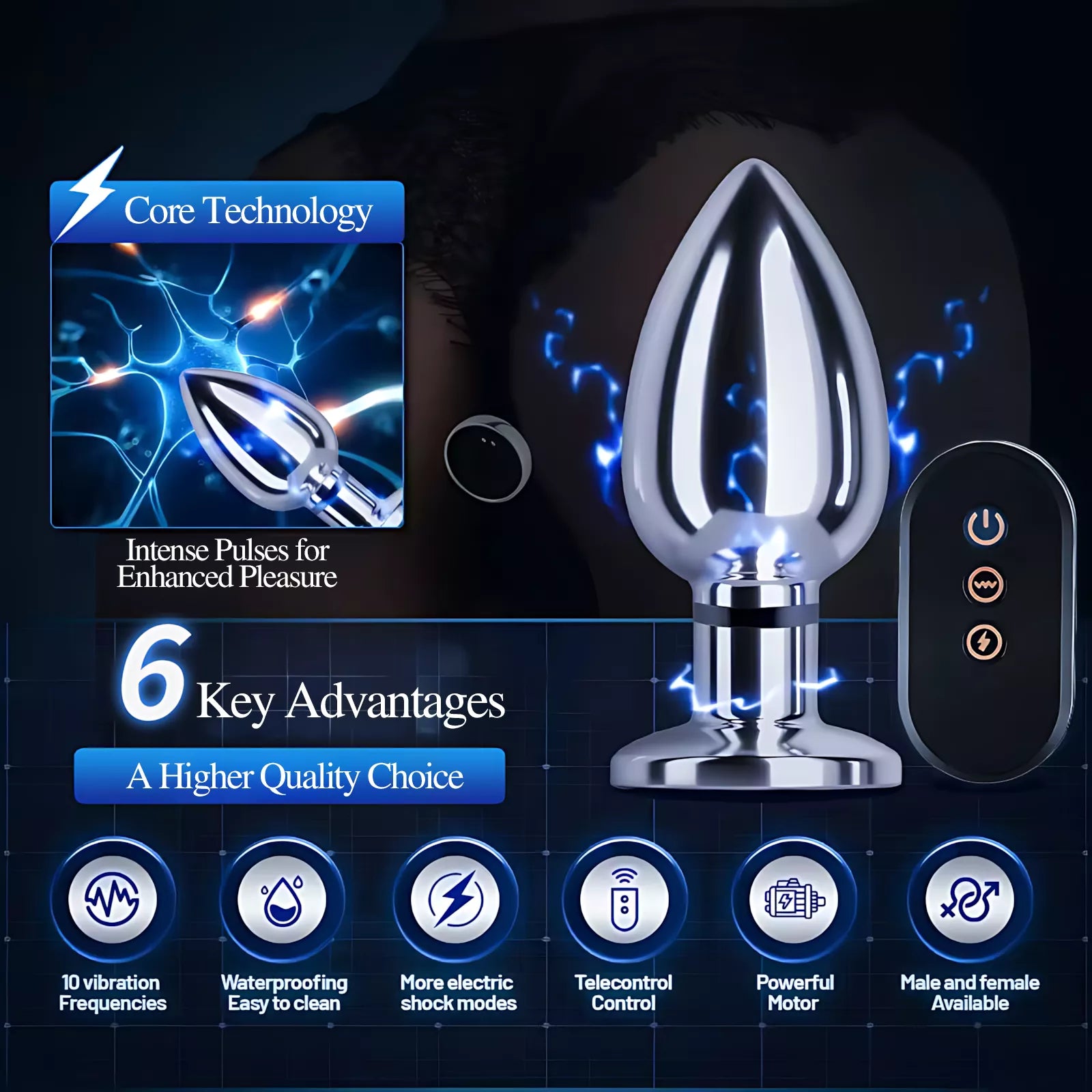 XUNAN Wireless Remote Electro Shock Vibrating Anal Plug