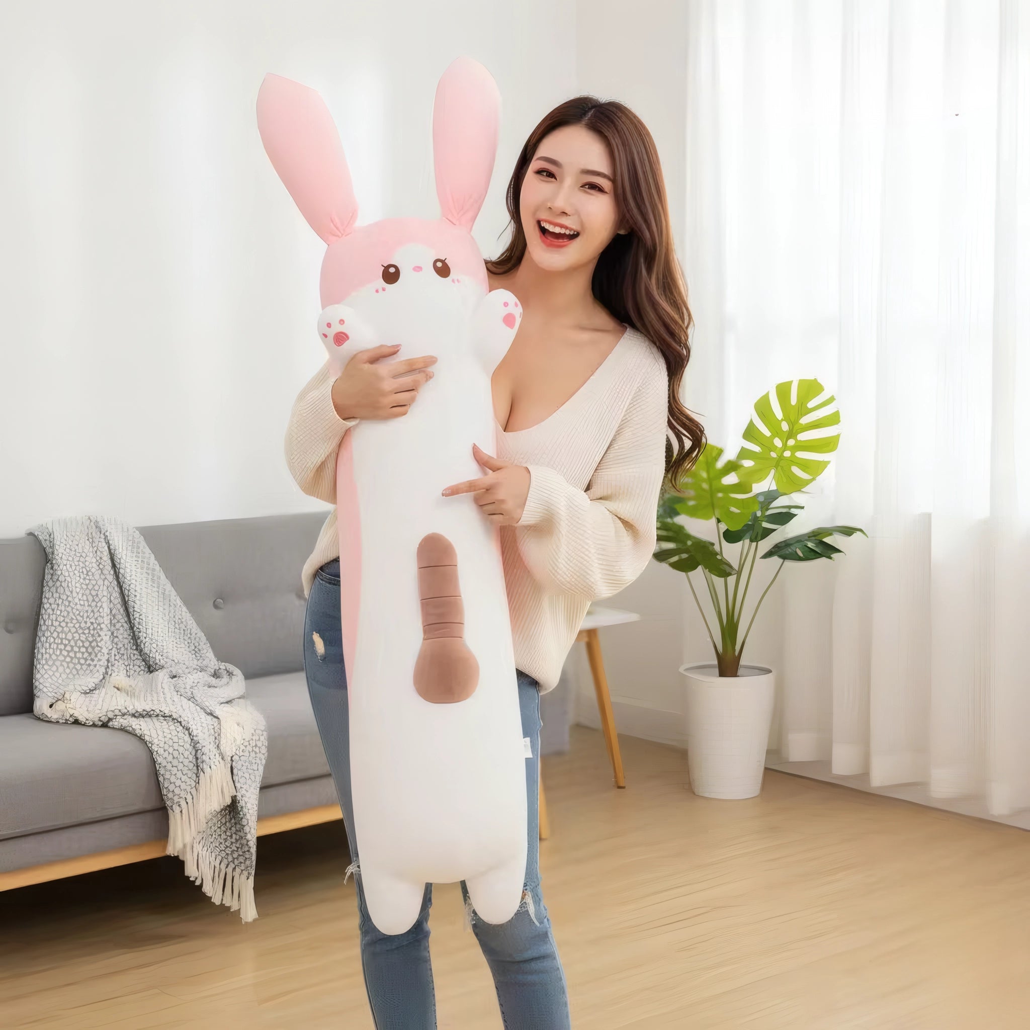 XUNAN Plush Barbie Bunny Pillow with Remote Control Telescopic Dildo