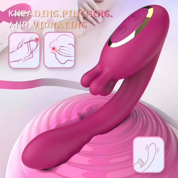 XUNAN 3-in-1 Thrusting Vibrator for Women – Kneading, Vibration & Telescopic Function, Silicone + ABS with Electroplated Parts