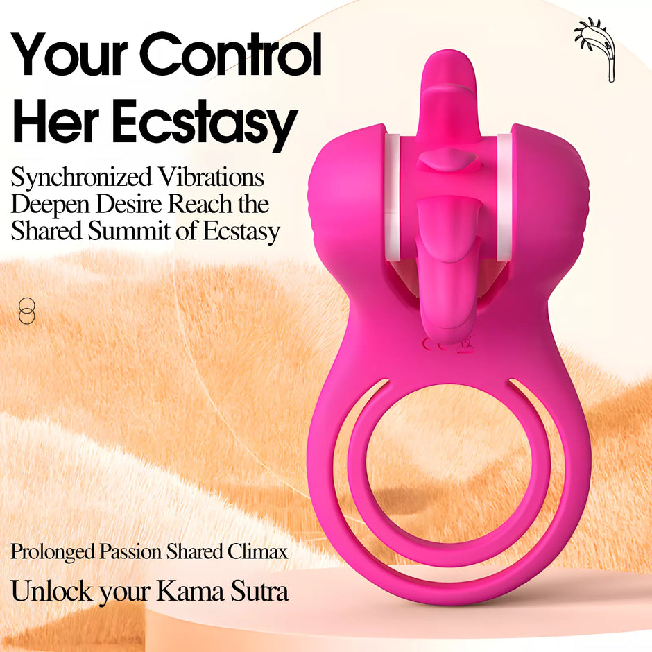XUNAN Dual Ring Licking & Vibrating Cock Ring for Couples