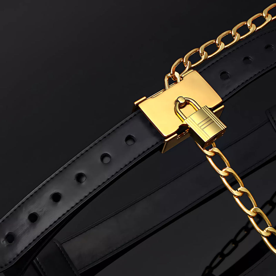 Lockink Leather Female Chastity Pants with Restraint Belt