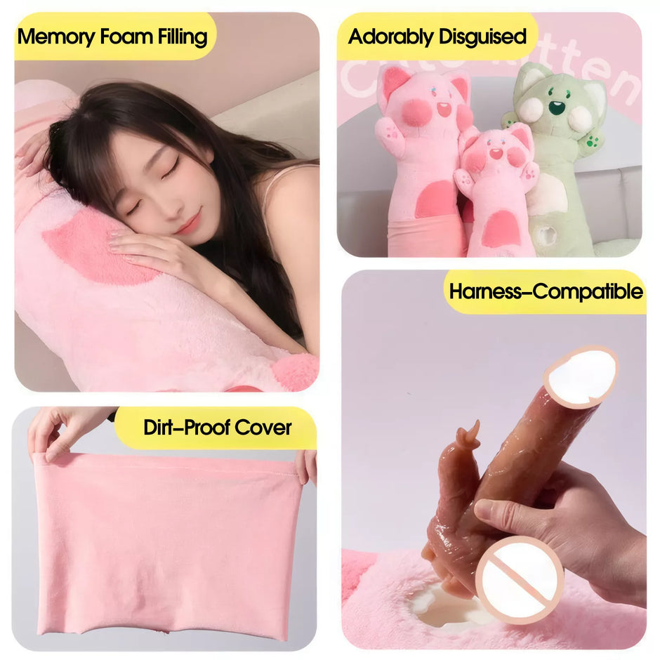 XUNAN Plush Meow Doll Pillow with Vibrating Wand for Women