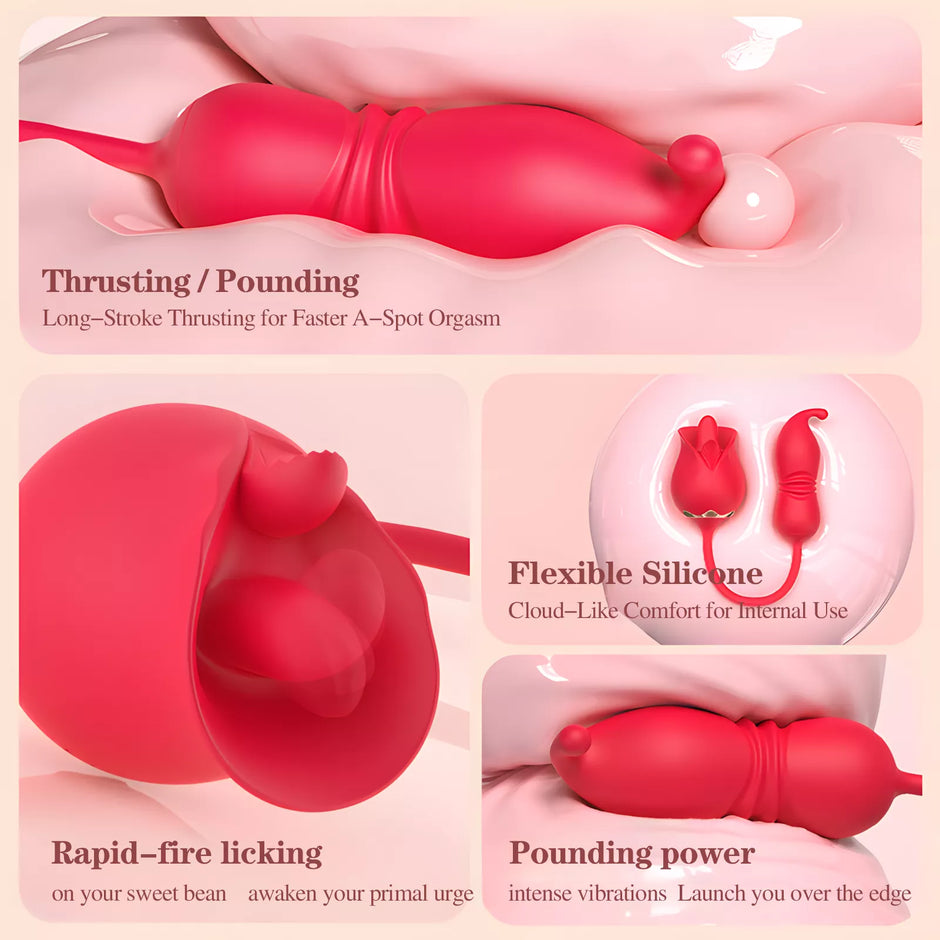 XUNAN Rose Licking Vibrator with Automatic Thrusting & Vibration