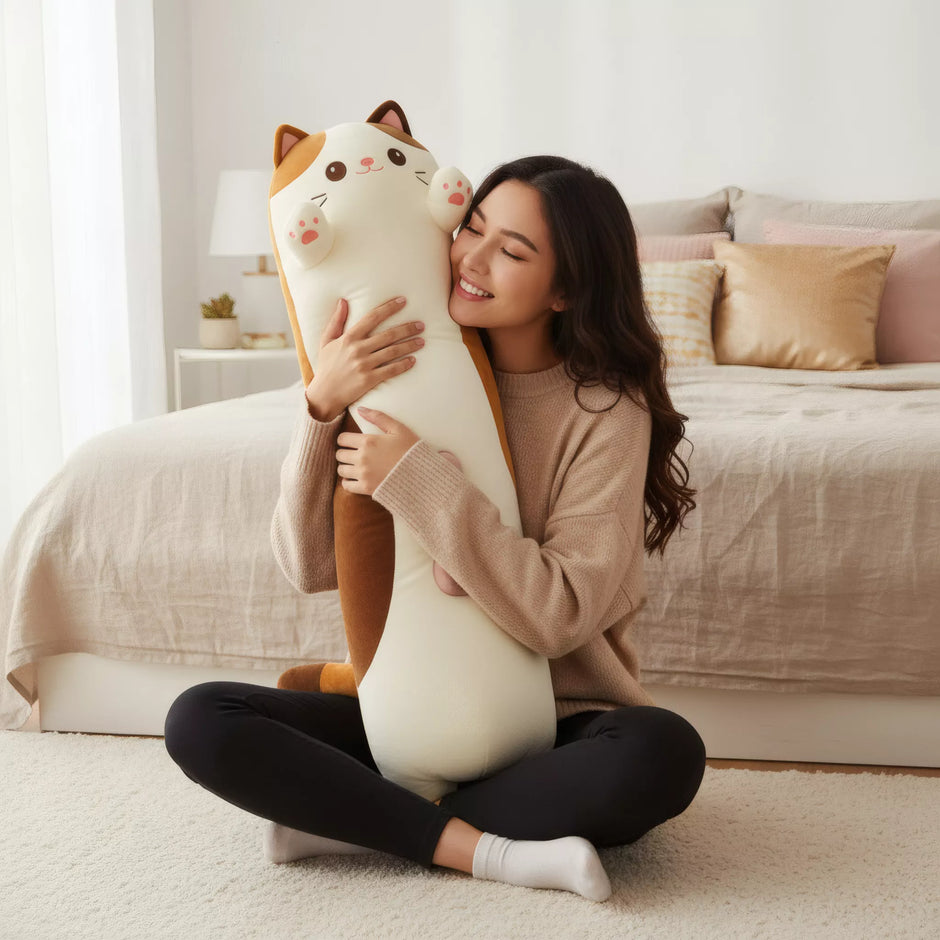XUNAN Plush Cat Pillow with Hidden Telescopic Dildo & Remote Control